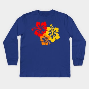 Hibiscus flowers red gold orange tropical Kids Long Sleeve T-Shirt